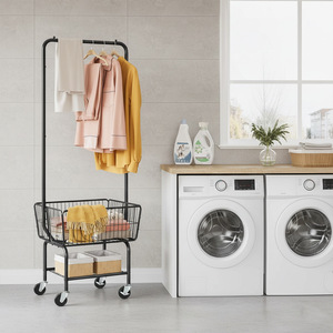 Clothing Organizer With Caster Wheels Portable Laundry Basket And <b>Clothes</b> <b>Rack</b> Standing Type Rectangle Shape - Product Image 3