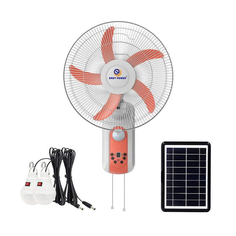 AC DC rechargeable fan 16 inch home electricity wall fan LED light fan built-in battery speed adjust rope control