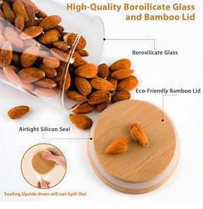 Frascos Apilables Herméticos de Vidrio Borosilicato Transparente con Tapa de Bambú para Almacenamiento de Pasta, <span class=keywords><strong>Espagueti</strong></span>, Penne, Farfalle en la Cocina - Product Image 4