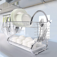 Nouveauté : Égouttoir à vaisselle en acier inoxydable à 2 niveaux en forme de S, support de rangement pour assiettes, tasses et bols