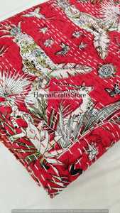 Couverture Kantha imprimée faite à la main, motif floral de tigre bohème rouge, décoration d'intérieur toute saison - Product Image 3