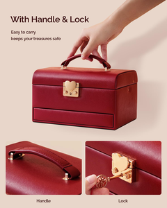 Red Jewelry <b>Box</b> with Makeup <b>Mirror</b>, Luxury Drawer, Large-Capacity Storage <b>Box</b> for Accessories - Product Image 2