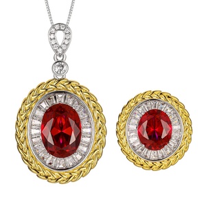 Factory Wholesale 12*16-10*12mm <b>Red</b> Blue Zircon Vintage Trendy Eco-friendly Copper Women Fashion Tow <b>Tone</b> Jewelry Set - Product Image 1