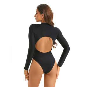 Costume da <span class=keywords><strong>Bagno</strong></span> Intero Nero a Maniche Lunghe, Vestibilità Regolare, con Zip Posteriore, Ecologico e ad Asciugatura Rapida per Donne - Product Image 4