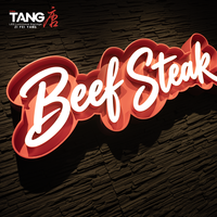 Enseigne 3D LED à lettres en relief, personnalisée, éclairée par l'avant, en acier inoxydable et acrylique, pour la décoration de restaurants, de barbecues et de steak-houses