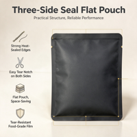 Sachet d'emballage pour café moulu, imprimé en gravure, en aluminium noir mat, résistant à l'humidité, à trois soudures latérales, personnalisable