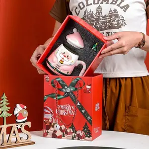 Оптовая продажа, милые зимние керамические чашки для кофе, маленькие керамические чашки, рождественские подарочные наборы, чашки с ручкой и крышкой оптом