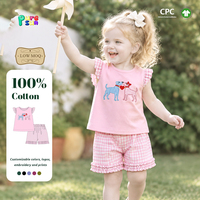 Puresun Livraison Rapide Ensembles de Vêtements pour Garçons Saint-Valentin OEM 100% Coton Applique Cœur Pantalon à Carreaux Bleus 1-6 Ans Vente en Gros