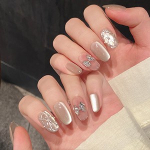 Nouvelles extensions d'ongles artificielles à presser, rose délicat, effet œil-de-chat, minimalistes, luxueuses, élégantes, faites à la main, forme Stiletto, pour salon - Product Image 3