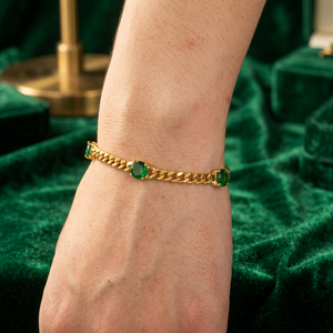 14K Gold Plated Stainless Steel Green Zircon Cuban Chain Bracelet Jewelry <b>Set</b> for <b>Women</b> Wedding Party <b>Gift</b> - Product Image 3