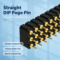 Connecteur Pogo Pin Denentech 2,54 mm à triple rangée, droit, DIP, femelle, à ressort, en laiton plaqué, pour PCB