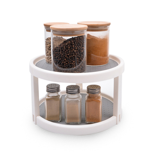 Armoire de garde-manger à 2 étages en plastique antidérapant Organisateur de cuisine Lazy Susan <span class=keywords><strong>Plateau</strong></span> <span class=keywords><strong>tournant</strong></span> à 360 degrés Support à épices rotatif - Product Image 2