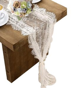 Runner da Tavola in Pizzo Bianco 14 X 120 Pollici, Runner da Tavola Ricamato Boho per Matrimoni, Feste, Addii al Nubilato, Decorazioni <span class=keywords><strong>Vintage</strong></span> Rustiche - Product Image 1