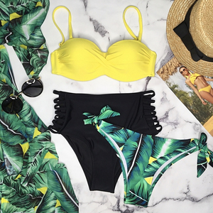 Top Ventas Bikinis Bikini de las mujeres Traje de baño Front Cross Lace up Sexy Traje de baño de tres piezas Ropa de playa - Product Image 2