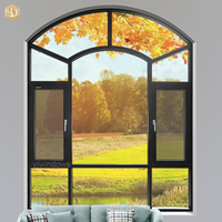 Ventana Abatible de Aluminio Negro con Rotura de Puente Térmico, Arqueada y Curva, Antirrobo, Moderna, para Villa, Insonorizada, con Gran Vista, Doble Vidrio Templado