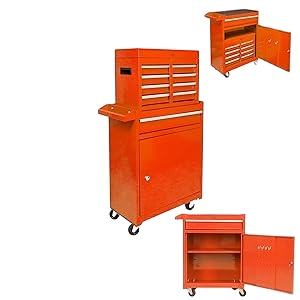 Cofre de herramientas rodante de 8 cajones Combo de caja de herramientas de banco de trabajo 3 en 1 exclusivo con carrito de utilidad de 2 neumáticos extraíble Gabinete de almacenamiento grande - Product Image 4