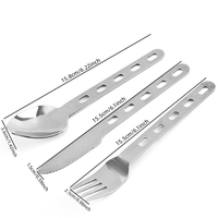 Lot de 3 couverts écologiques en acier inoxydable pour le camping Fourchette, couteau, cuillère, kit de vaisselle en métal