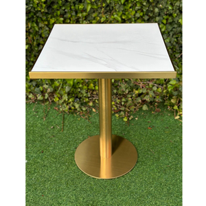 Base dorée Forme carrée Dessus <span class=keywords><strong>Table</strong></span> blanche Marbre Restaurant - Product Image 1