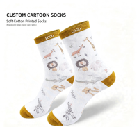 Chaussettes personnalisées à imprimé animal de dessin animé, chaussettes en coton doux, chaussettes à motif girafe, lion, zèbre, chaussettes avec logo personnalisé pour enfants