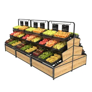 supermarket Metal display racks Double-sided gondola shelving 3 layer Veg shelves for retail store vegetable fruit pallets