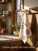 Essuie-tout de cuisine en lin et coton mélangé, imprimé artistique sérigraphié, écologique, très absorbant, motif floral et oiseaux, vente en gros