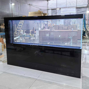 <span class=keywords><strong>Aquarium</strong></span> sur mesure sans cadre, grand format, avec meuble noir brillant, structure de filtration complète à débordement pour poissons marins - Product Image 1