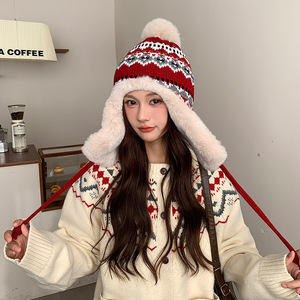 Bonnet de ski doublé en polaire pour femme, chapeau chaud d'hiver coupe-vent avec protection pour les oreilles, chapeau en laine taille adulte - Product Image 1