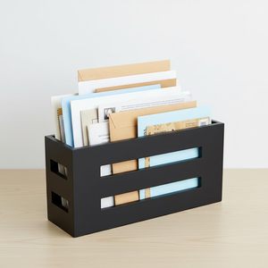 Desktop <b>File</b> Box Wooden <b>Storage</b> Organizer Black Rectangle Office Desk Magazine Holder Book Display Box Standing Type - Product Image 3