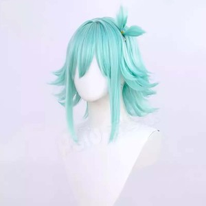 Accessoires de coiffure pour Halloween, perruques courtes vertes et jaunes Omori Something Sunny Basil Aubrey Mari - Product Image 4