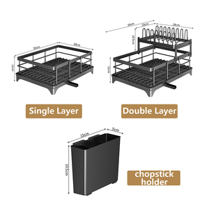 رف تجفيف أطباق معدني مقاوم للصدأ بطبقتين مع حامل للعيدان، مناسب للمطبخ، يقبل الطلبات حسب تصميم العملاء (OEM/ODM) - Product Image 6