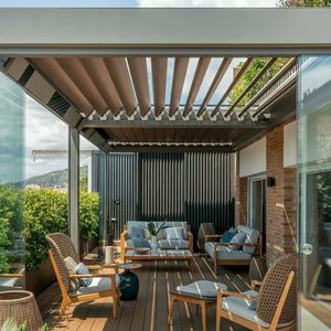 Pergola Bioclimatique Motorisée en Aluminium avec Portes Coulissantes en Verre Étanche Pavillon de Jardin <span class=keywords><strong>Extérieur</strong></span> Saison <span class=keywords><strong>Véranda</strong></span> Dessus Modulable - Product Image 2