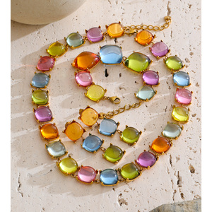 Ensemble de bijoux JINYOU 5780 vintage, bracelet, <span class=keywords><strong>collier</strong></span> et boucles <span class=keywords><strong>d</strong></span>'oreilles en résine carrée plaquée <span class=keywords><strong>or</strong></span>, résistant à l'eau - Product Image 2