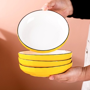 Assiette en <span class=keywords><strong>porcelaine</strong></span> jaune nordique <span class=keywords><strong>moderne</strong></span>, plat à soupe en céramique minimaliste, ensemble de <span class=keywords><strong>vaisselle</strong></span> créatif pour salade de fruits, pâtes et fêtes - Product Image 3