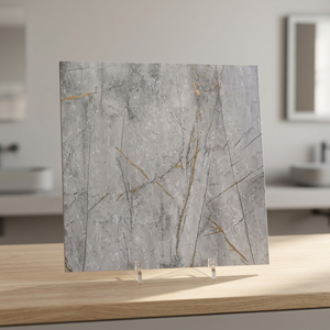 Carreaux de sol en céramique émaillée effet marbre blanc 16x16 pouces, en porcelaine pleine masse, brillants, pour design intérieur de salle de bain - Product Image 5