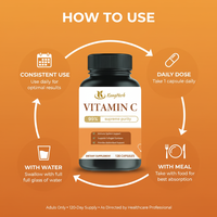 Complément Alimentaire Végétalien en Gros sous Marque Blanche OEM – Capsules de Vitamine C (120 unités) pour l'Immunité et l'Antioxydation des Adultes