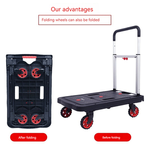 Simple Silencieux 150kgs Portable Robuste Pliable Industrielle Chariots En Plastique Quatre Roues Shopping Bagages Chariot Plate-forme Handcart - Product Image 2