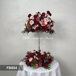 بورجوندي أحمر غامق تحت عنوان الزفاف الزهور الديكور والزهور مركز الورود ونبات الحرير عالية الجودة 60 من مجموعة إكليل الزهور - Product Image 2