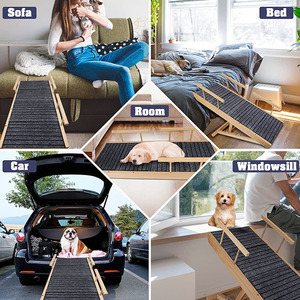 Adjustable Pet Ramp Ladder For <b>Dogs</b> Wood Grain Color Rectangle Solid Pattern <b>Sofa</b> Accessory - Product Image 2