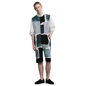 2024 New Fashion Men's Pleated Jumpsuit Casual Hand-pressed Creases Printed Men's Jumpsuit With Pleats Pants Trouser