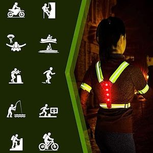 Gilet riflettente ricaricabile USB ad alta visibilità verde Outdoor Walking Running bike gilet di sicurezza da notte torcia per uomo/donna - Product Image 3