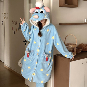 Ensemble de pyjama unisexe en flanelle épaisse bleu pour <span class=keywords><strong>couple</strong></span>, 2 pièces, style chef, idéal pour l'extérieur, cadeau parfait, vente en gros IM131-W - Product Image 2