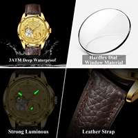 Montre mécanique de luxe Poedagar 1427 pour homme, entièrement en or, bracelet en cuir, lumineuse, étanche 3ATM, automatique.