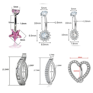 Piercing de nombril en titane hypoallergénique 14G avec étoile en zircon, bijoux en gros - Product Image 6