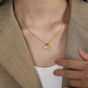 Collier pendentif tendance en acier inoxydable plaqué or, forme de gourde et de cœur, chaîne de clavicule, bijoux pour femmes, cadeau - Product Image 4