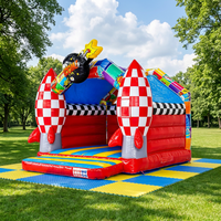 Château gonflable commercial en PVC durable, motif fusée de bande dessinée, pour enfants, idéal pour la location événementielle