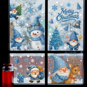 Autocollants statiques de Noël bleus pour fenêtres, flocons de neige givrés, Père Noël, sapin, autocollants en vinyle pour portes vitrées, décoration de vacances d'hiver - Product Image 2