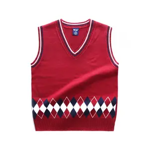 2024 Spring and Autumn New kids v neck intarsia sweater vest Pure cotton college style knitted vest