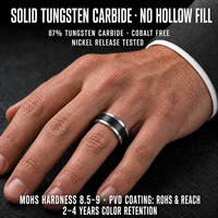 Cincin Kawin Tungsten Dua Warna 9mm dengan Bagian Tengah Keramik Hitam, Finishing Satin, Nyaman Dipakai, Cincin Pria, Custom OEM ODM