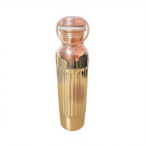 Health Beneficial Eco Friendly Polish Copper Water <b>Bottle</b> Ribbed Design Food Contact Safe Leakproof And Stocked - Product Image 1