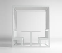 Ensemble de salle à manger cabana moderne avec banc et table cabana en aluminium au bord de la piscine
